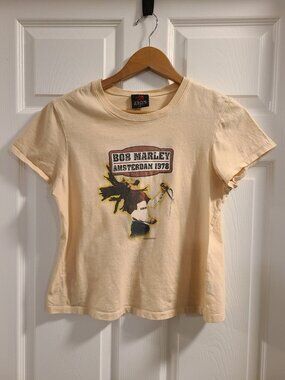 Girls Bob Marley Graphic T-Shirt Size: L Color: Cream